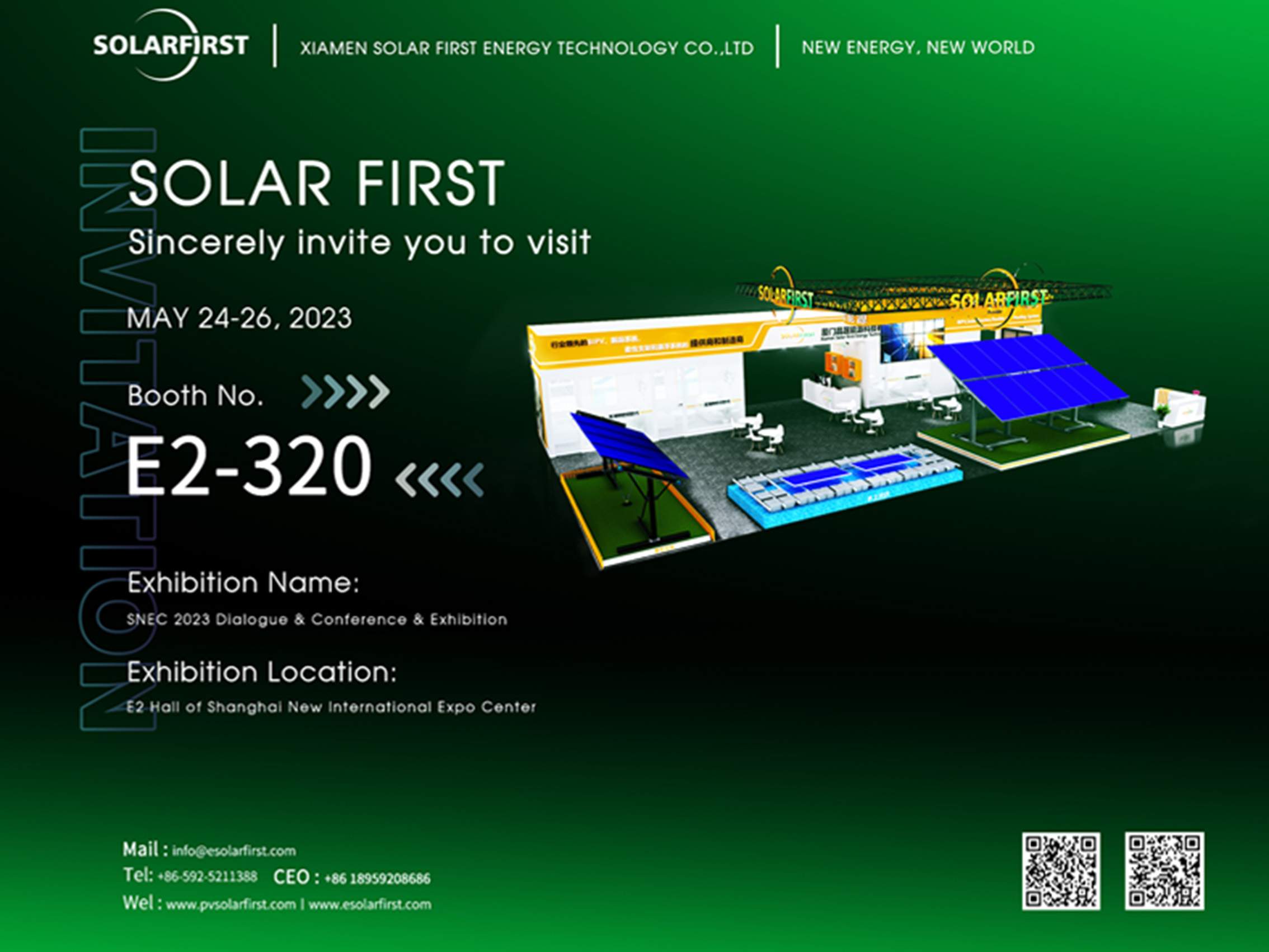 2023 SNEC – 5月24日至26日，欢迎参观我们的展位E2-320