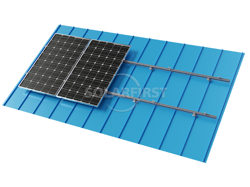 Complete solar mounting system with aluminum clamps for standing seam metal roofs, reducing structural load by 30%