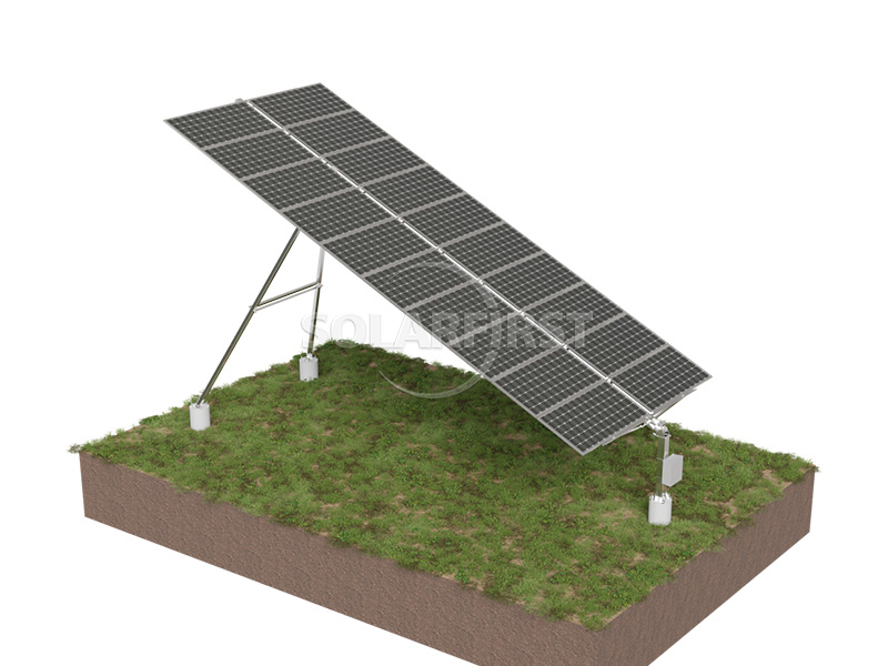 High-latitude solar tracker with intelligent tilt and robust triangular structure for max energy output and wind resistance.